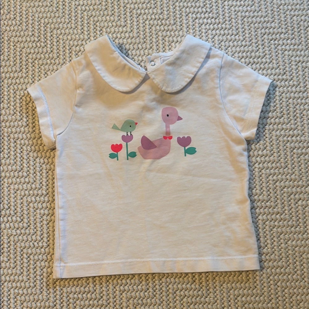 White Kids Shirt with Duck and Bird Design